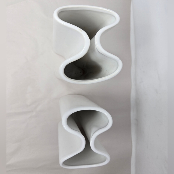 Vintage Dansk White Ceramic Pair of Double Vases Style Modernist Curvaceous - Picture 5 of 14